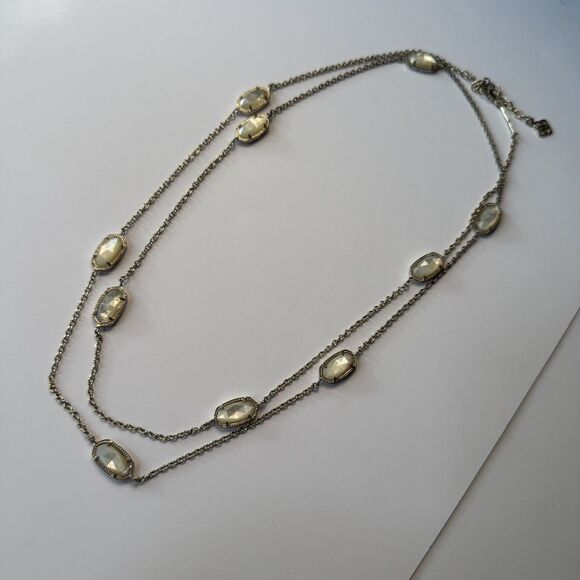 Kendra Scott Kellie long station necklace Ivory mother of pearl Gold tone 38” - Picture 4 of 10